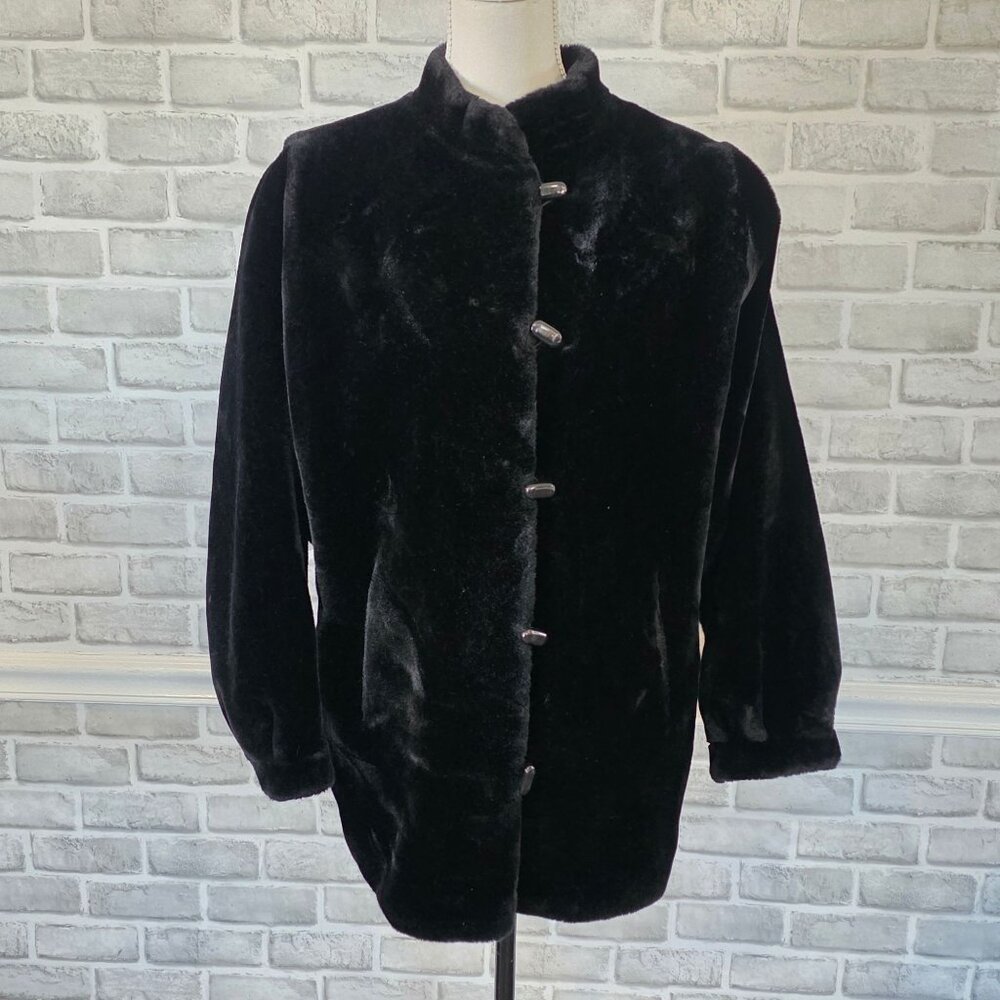 Vintage Black Faux Fur Coat Borgazia Dubrowsky & Perlbinder Minky Soft Luxury